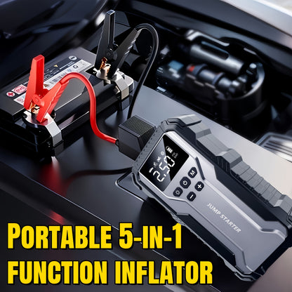 Portable Car Jump Starter Kit 12V Multi-Function Battery Booster LED Flashlight SOS Rescue Light Air Pump for Cars Trucks SUVs Emergency Roadside Power
