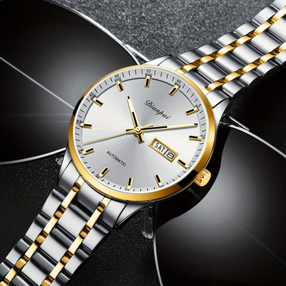 Men's Automatic Self-Winding Mechanical Watch – Slim Stainless Steel Band, Luminous Hands, Calendar Display, No Battery Needed – Luxury Business Dress Watch Gift