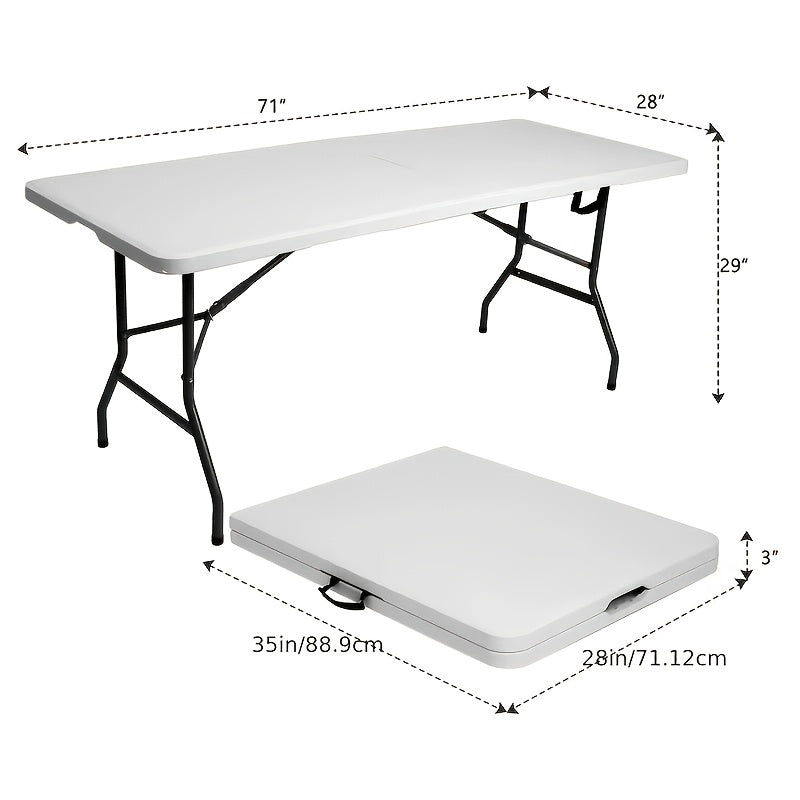 Portable Plastic Folding Table 2.5ft / 4ft / 6ft, Lightweight Indoor Outdoor Fold-in-Half Table with Carrying Handle & Locking Legs for Picnic Camping Party Backyard Office, White
