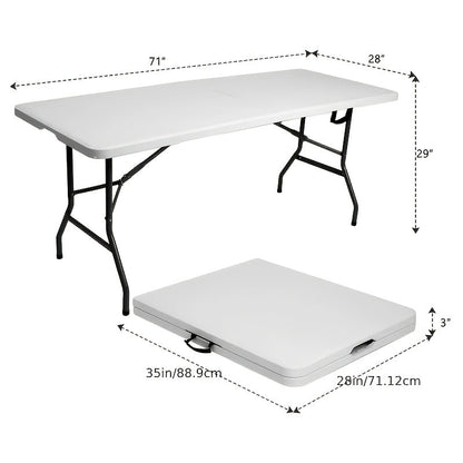 Portable Plastic Folding Table 2.5ft / 4ft / 6ft, Lightweight Indoor Outdoor Fold-in-Half Table with Carrying Handle & Locking Legs for Picnic Camping Party Backyard Office, White