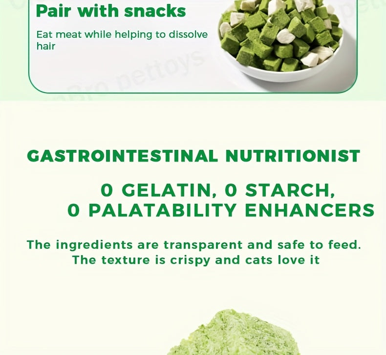 Freeze-Dried Cat Grass Hairball Control Tablets – Natural Mint Molar Sticks & Granules, Chicken Flavor Cat Snacks for Dental Health & Hair Removal