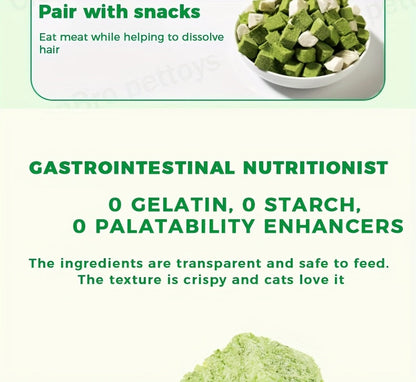 Freeze-Dried Cat Grass Hairball Control Tablets – Natural Mint Molar Sticks & Granules, Chicken Flavor Cat Snacks for Dental Health & Hair Removal