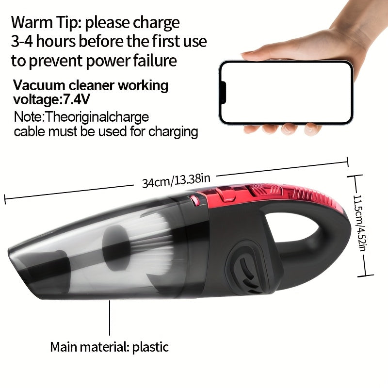 Handheld Car Vacuum Cleaner 4200PA 1800mAh Rechargeable Low Noise 4 Accessories for Car Home Pet Hair Pink Gift for Women