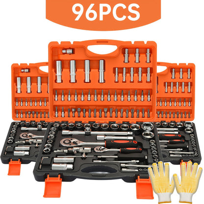 Impact Socket Set 3/8" Drive CR-V Steel – 50 to 999 Piece Ratchet Kit with Adapter, Common SAE & Metric Sizes for Auto Repair, DIY Home Projects & Professional Mechanics