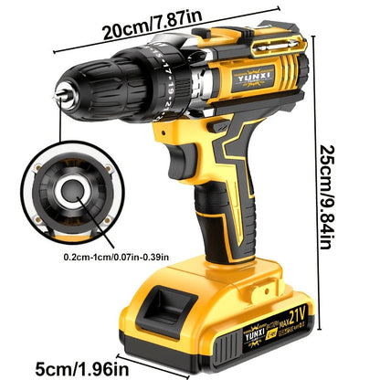 21V Cordless Impact Drill Set 2.0Ah Battery & Fast Charger with Work Light Speed & Torque Adjustment Electric Screwdriver Combo – Optional Storage Box for Car & Home Repair DIY Men's Gift