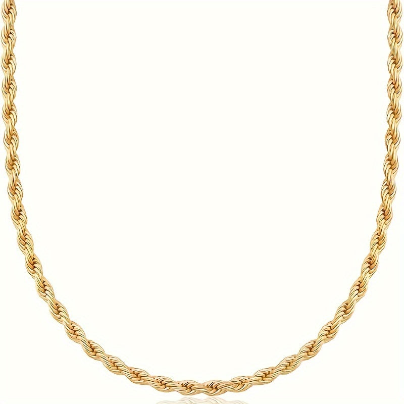 18K Gold Plated Twisted Rope Chain Necklace in 925 Sterling Silver – Hip-Hop & Elegant Unisex Chain, 20"/22"/24", Christmas & Mother's Day Gift Box
