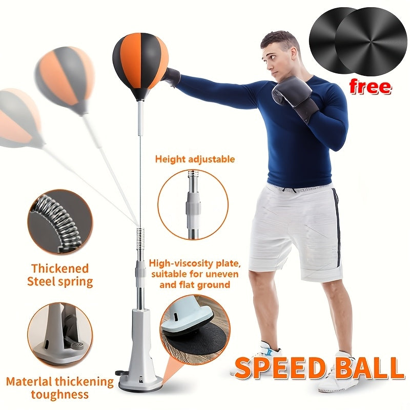 Boxing Reflex Ball on Stand Freestanding Speed Bag Adjustable Height Reaction Training for Adults Teens Seniors – Indoor Fitness Punching Ball with 3 Floor Anchors