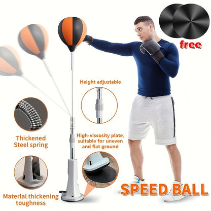 Boxing Reflex Ball on Stand Freestanding Speed Bag Adjustable Height Reaction Training for Adults Teens Seniors – Indoor Fitness Punching Ball with 3 Floor Anchors