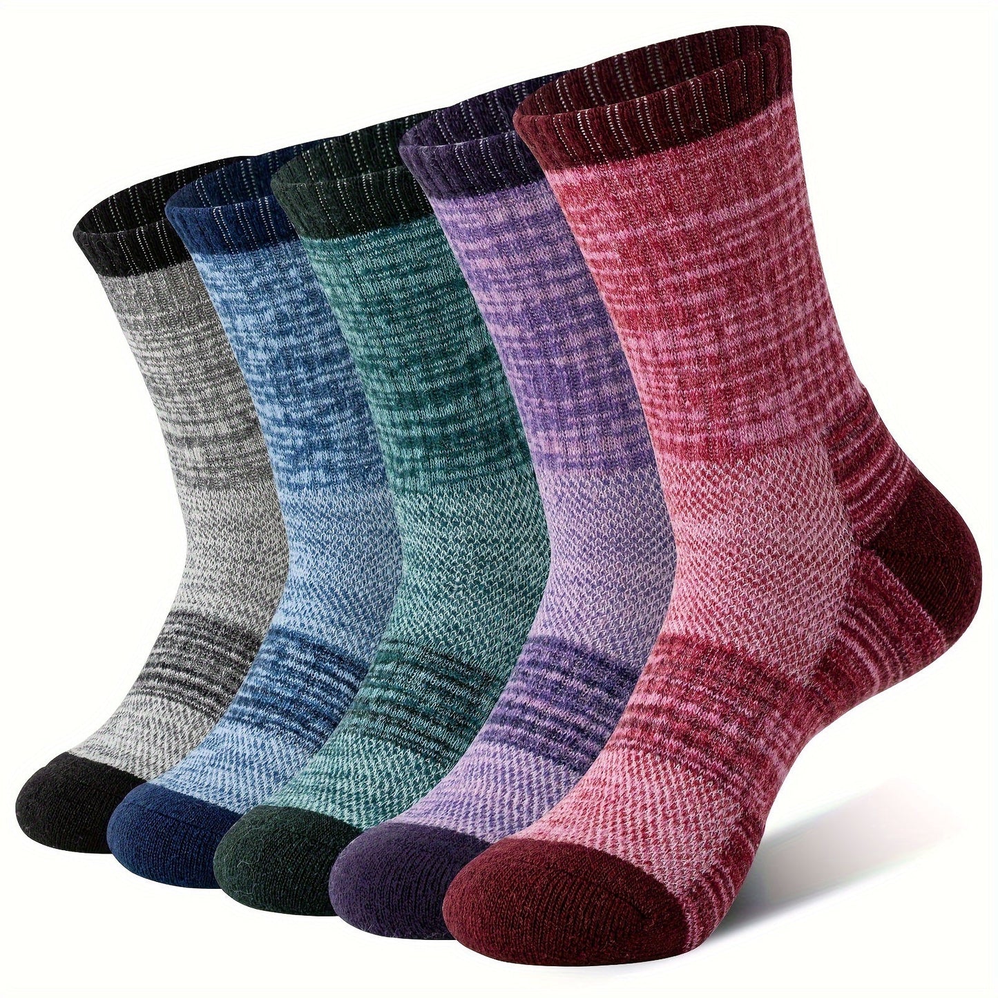 Merino Wool Hiking Socks 5 Pairs – Cushioned Compression Support, Sweat-Absorbing Breathable Thick Socks for Women & Men, Outdoor Hiking Trail Running Camping – Multicolor, Dark & Earth Tones, M & L