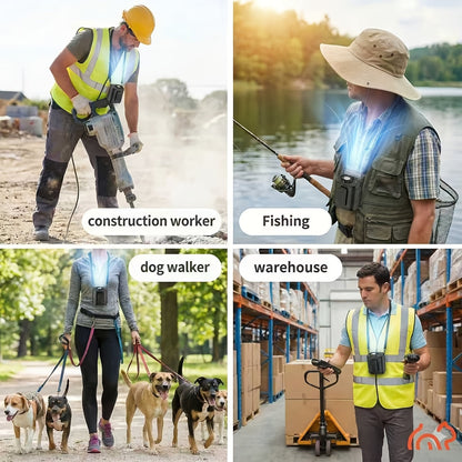 Portable Neck & Waist Fan 18000RPM Brushless Motor – 199-Speed Adjustment, 5000mAh Battery, LED Power Display, Hands-Free Wearable Cooling Fan for Outdoor Work, Camping, Fishing, Hiking & Travel
