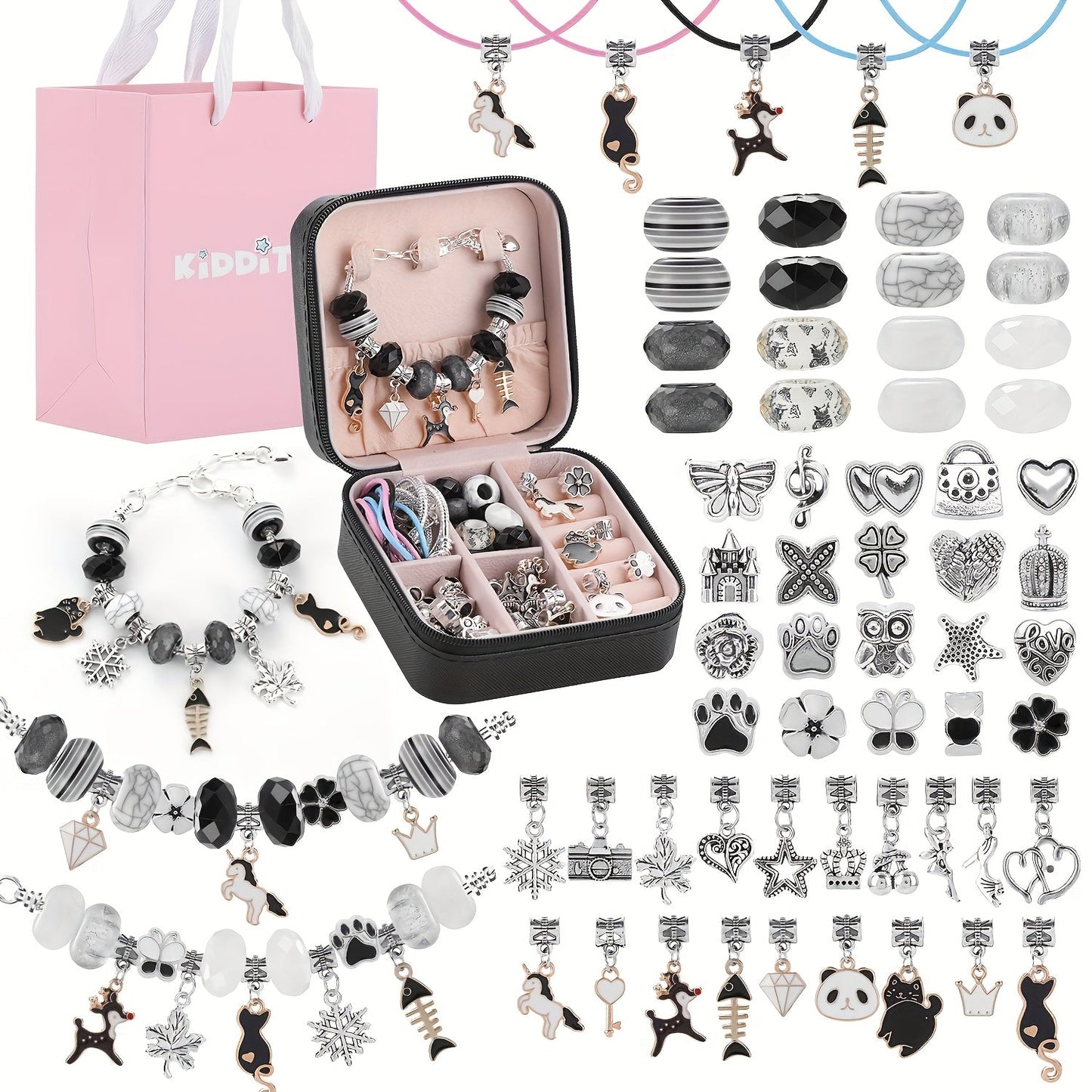 DIY Bracelet Making Kit for Girls Unicorn Mermaid Jewelry Craft Set with Portable Jewelry Box Handmade Beading Gift for Birthday Christmas Graduation Valentine Blue Purple Pink Black