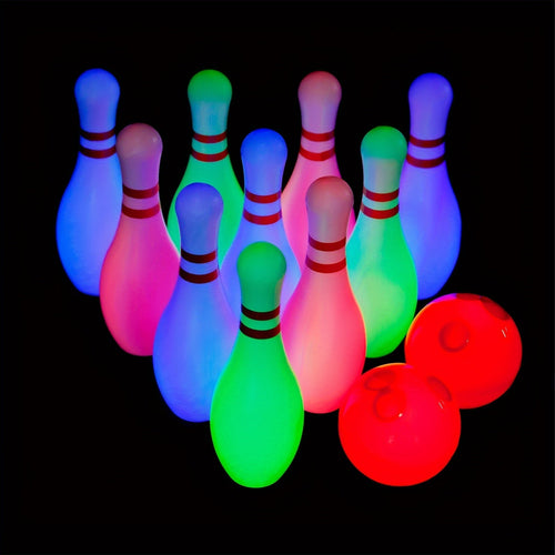 Light Up Kids Bowling Set 10 Glow Bowling Pins & 2 Balls Indoor Outdoor Bowling Game for Boys Girls Toddlers – 7.87" Tall Pins Fun Birthday Holiday Gift Toy for Ages 3+