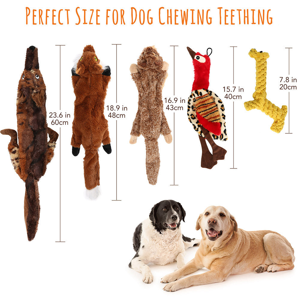 Dog Squeaky Toys No Stuffing 5 Pack – Durable Plush Chew Toy Bundle for Small Medium Large Breeds, Dual Squeaker Puppy Teething Toys, Interactive Fetch Toys for Dogs, Best Birthday Gift for Pets