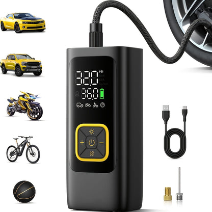 Portable Tire Inflator 210PSI Cordless with Digital Pressure Gauge, Rechargeable Battery & LED Light – Wireless Air Pump for Car, Motorcycle, Bicycle & Sports Balls – Velora