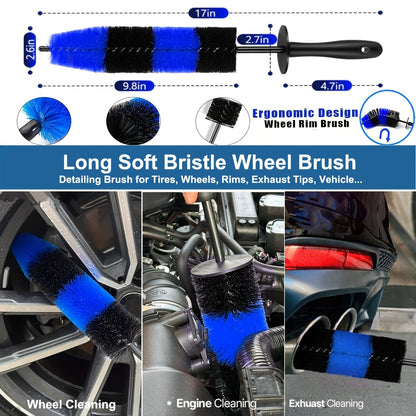 26PCS Car Detailing Brush Set – Complete Car Cleaning Kit with Drill Brushes, Wash Mitt, Tire Brush, Window Squeegee, Cleaning Gel & Storage Bag for Interior Exterior Wheels Vents Professional Auto Care
