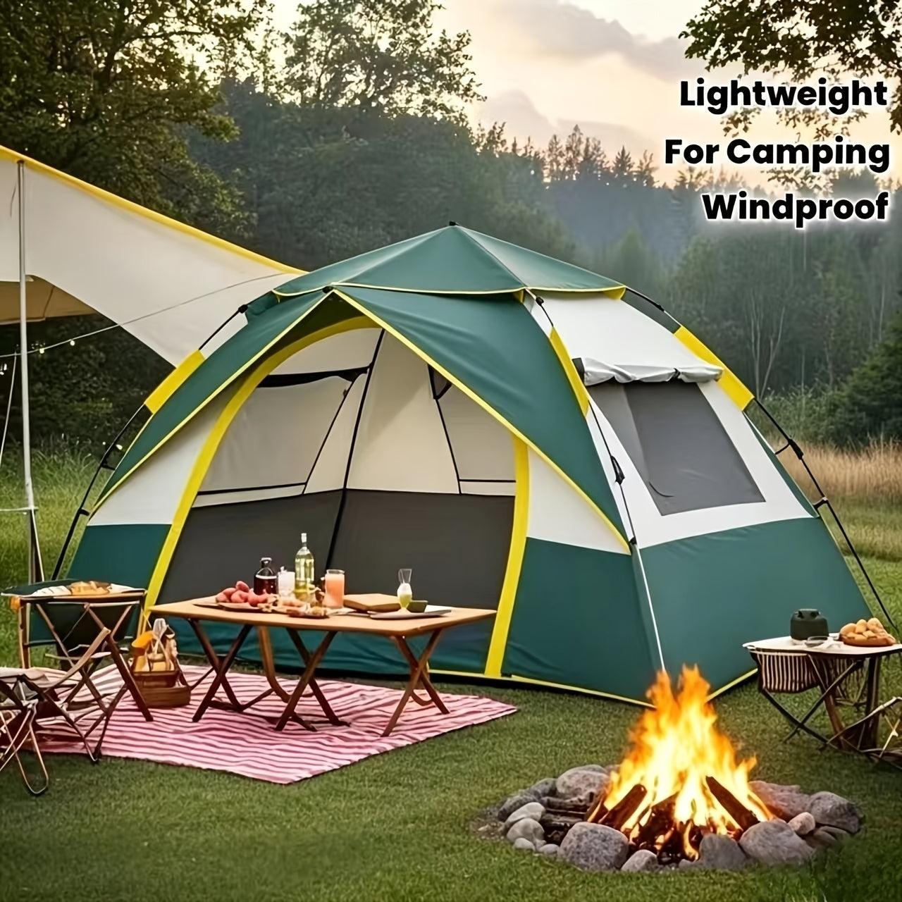 SKYNEST Automatic Instant Setup Camping Tent 1-3 and 3-4 Person All-Season Windproof Lightweight Tent Dual Doors Mesh Windows for Camping Hiking Hunting Travel Outdoor Shelter Green Beige