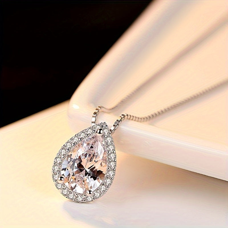 1CT D Color Moissanite Water Drop Pendant Necklace for Women – 925 Sterling Silver Teardrop Necklace with Certificate, Bridal & Anniversary Jewelry Gift