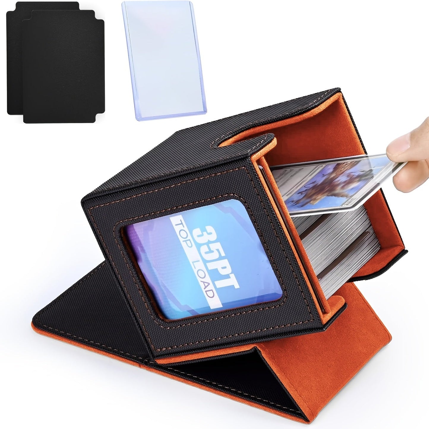 TCG Deck Box 100+ Double Sleeved Cards Commander Display Card Storage Case with 2 Dividers Top Sleeve Compatible with MTG Magic the Gathering Pokemon Yu-Gi-Oh Trading Card Game Black Gray Blue Purple Green