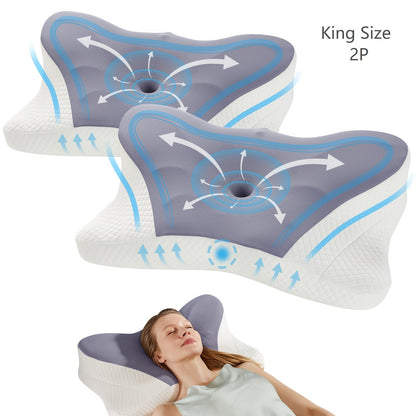 Cervical Neck Pillow Memory Foam Ergonomic Contour Pillow for Neck Pain Relief, Cooling Pillowcase Included, Orthopedic Bed Pillow for Side Back Stomach Sleepers, Shoulder & Spine Support Sleep Pillow