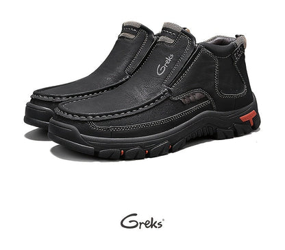 GREKS Men's Hand Stitched Slip-On Ankle Boots Casual Moccasin Chukka Loafers Non-Slip Sole for Outdoor Hiking Driving Daily Wear – Comfortable Lightweight Men's Shoes