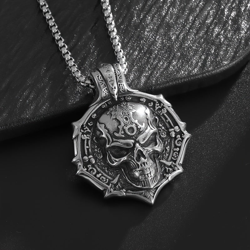 Gothic Skull Pendant Necklace for Women – 316L Stainless Steel, White K Plated, Non-Magnetic, Tarnish-Resistant, Edgy Statement Jewelry for Everyday & Special Occasions