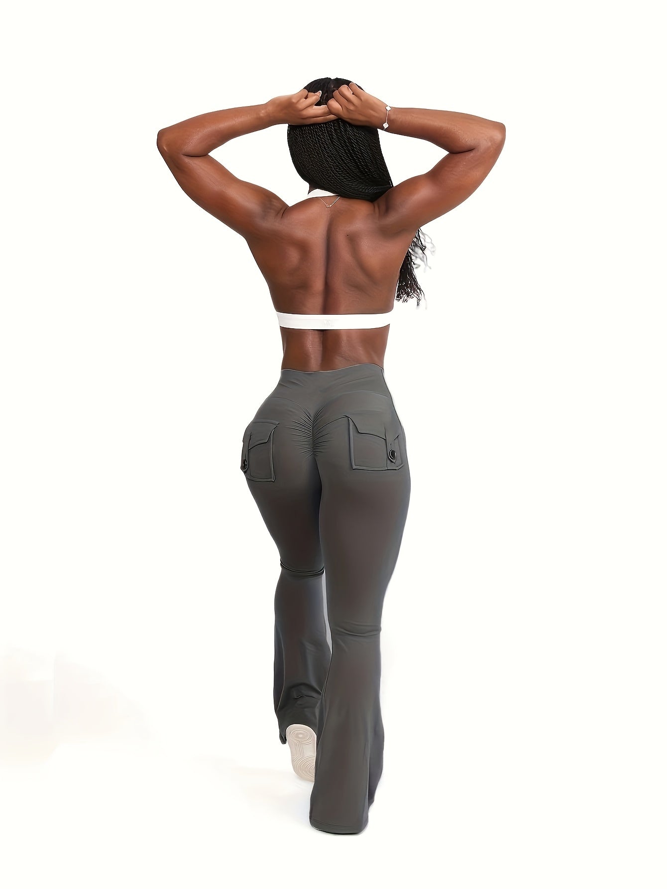 Women's High Waist Flare Pants 3-Pack – Butt Lifting Tummy Control Quick-Dry Cargo Style Leggings Tracksuit Casual Sports Full-Length Trousers Black Gray Green