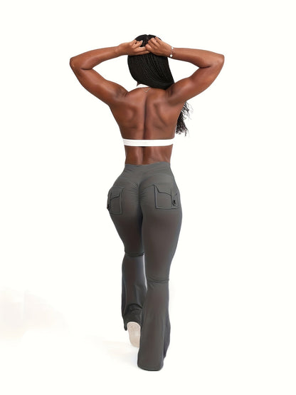 Women's High Waist Flare Pants 3-Pack – Butt Lifting Tummy Control Quick-Dry Cargo Style Leggings Tracksuit Casual Sports Full-Length Trousers Black Gray Green