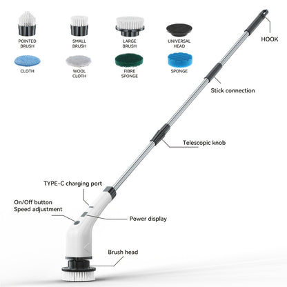 Multifunctional Electric Cleaning Brush 7-in-1 with Telescopic Long Handle – Cordless Power Scrubber for Bathroom, Kitchen, Floor & Tile, Household Cleaning Tool with Interchangeable Brush Heads