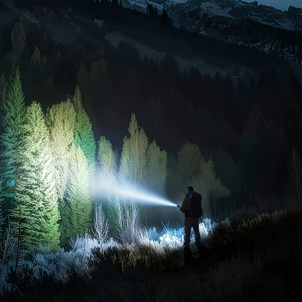 Tactical Flashlight with Fresnel Fire Starter – 4500 Lumen Aluminum Alloy, 1000m Beam, Rechargeable 21700 3000mAh Battery, Portable Compact High Brightness for Camping, Survival & Emergency