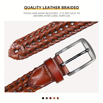 Men's Leather Braided Belt 2 Pack - Casual Dress Belt for Golf Pants Jeans Everyday Wear Zinc Alloy Buckle Multiple Colors Sizes 34-50