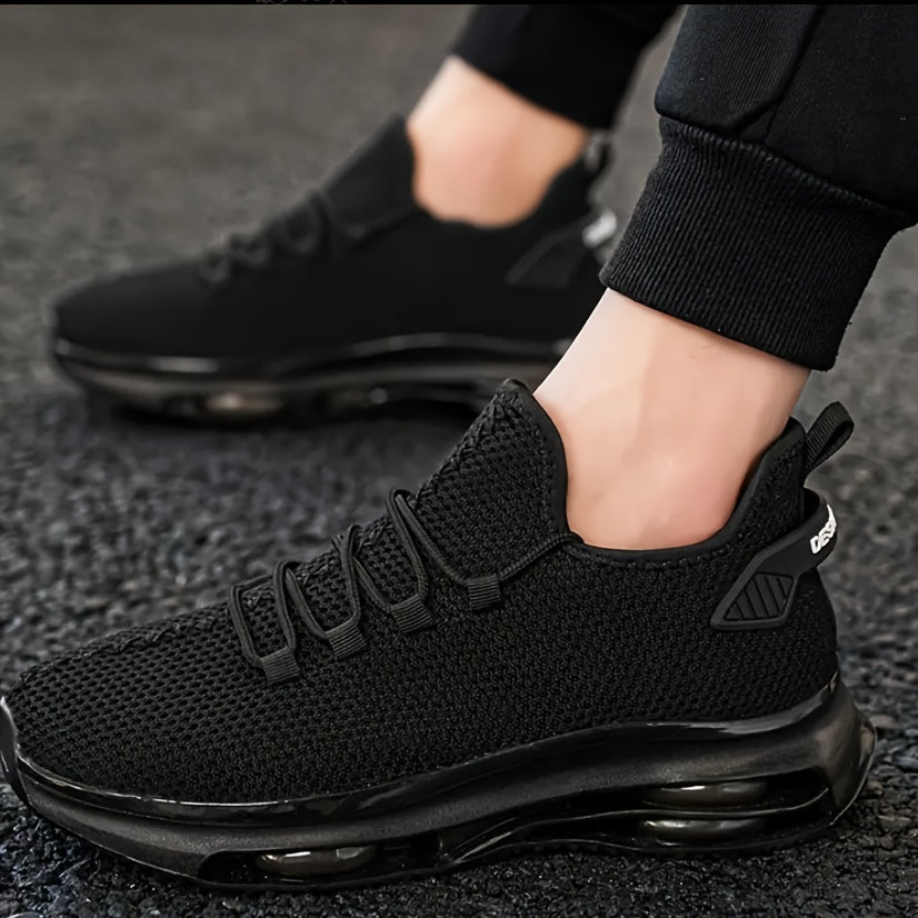 Men's Breathable Knit Running Sneakers with Air Cushion Sole – Lightweight Lace-Up Trail Sports Shoes for Spring & Summer, 4 Colors, US Sizes 6.5–13