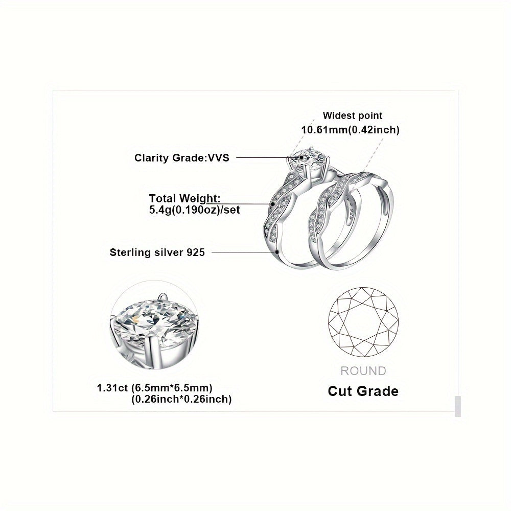 925 Sterling Silver Infinity Knot Bridal Ring Set of 2 for Women – Round Cut Cubic Zirconia Stackable Wedding Engagement Rings, Silver & Gold, Sizes 4-12