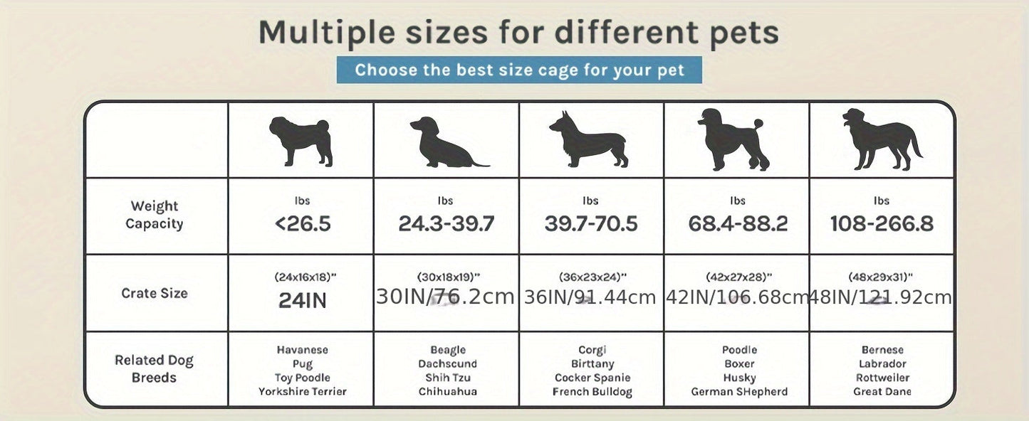 Folding Metal Wire Dog Crate Double Door with Divider Panel Leak-Proof Pan Tray Pet Kennel Indoor Outdoor Travel Small Medium Large XL Dogs 4 Sizes