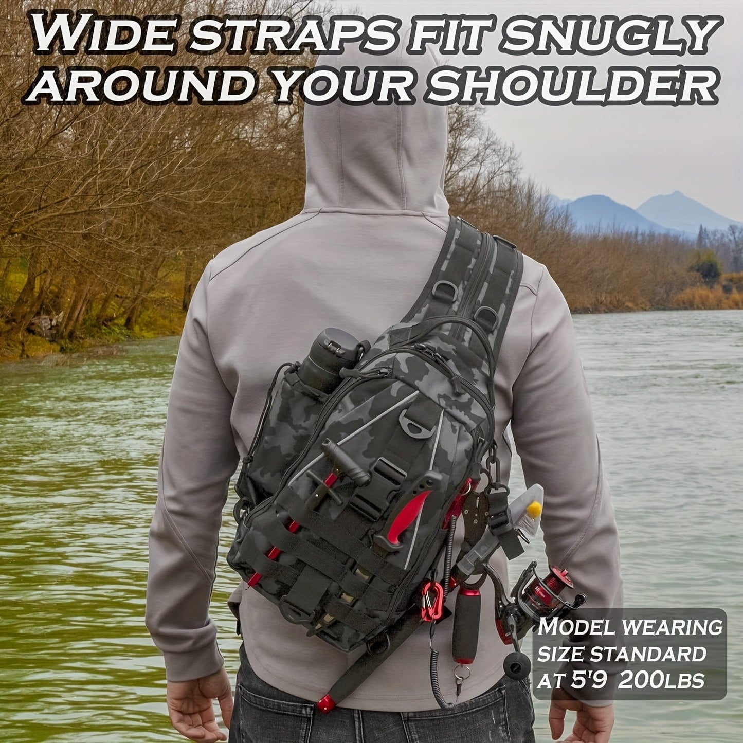 Fishing Backpack Tackle Sling Bag with Rod Holder – Waterproof Hiking Daypack Fly Fishing Bag for Men Women, Tackle Box Storage, Gift for Fisherman Dad