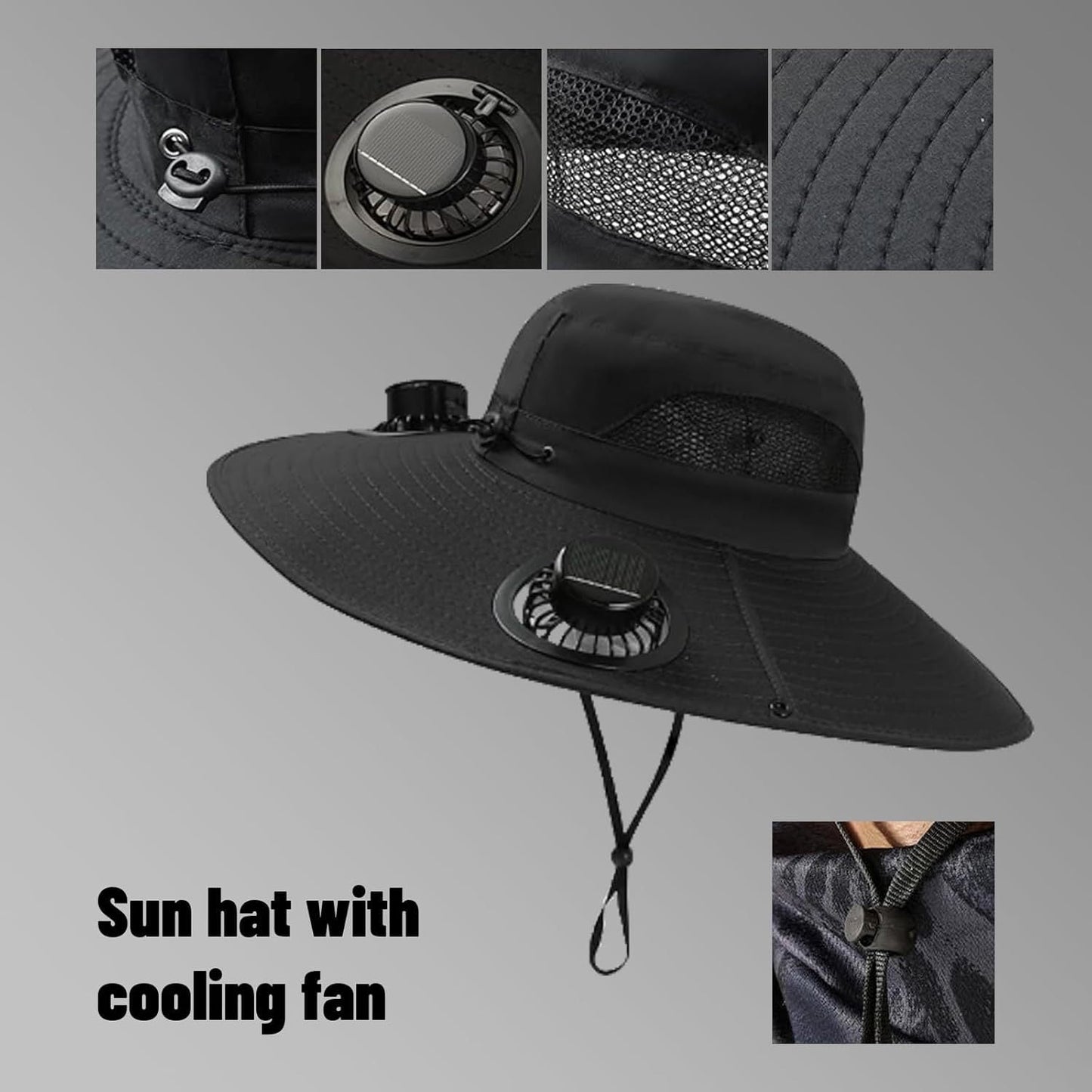 Solar Powered Fan Sun Hat for Men – Wide Brim UV Protection, Built-In Solar Fan, One Size Fits Most – Ideal for Fishing, Hiking, Beach & Outdoor Activities