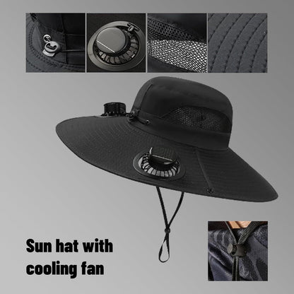 Solar Powered Fan Sun Hat for Men – Wide Brim UV Protection, Built-In Solar Fan, One Size Fits Most – Ideal for Fishing, Hiking, Beach & Outdoor Activities