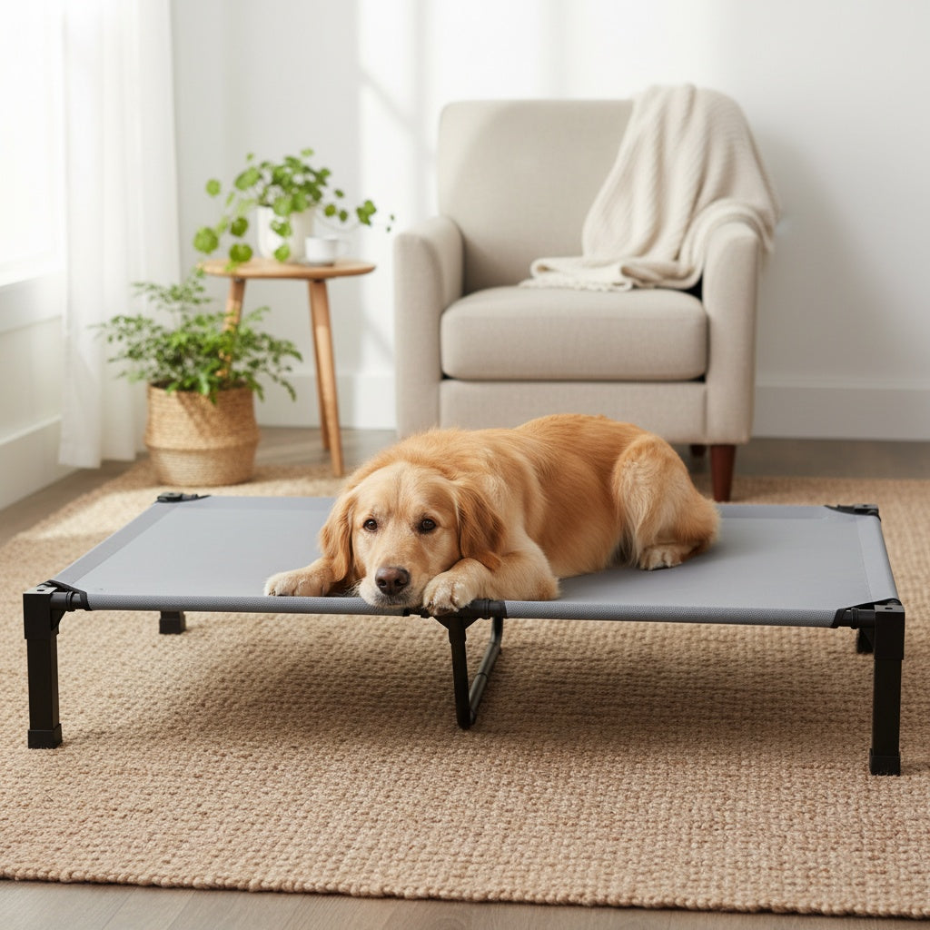 Cooling Elevated Dog Bed Raised Cot with Breathable Mesh & Metal Frame – Washable Portable No-Slip Dog Cot for Indoor & Outdoor Use, Available in 4 Sizes & 7 Colors for All Breeds