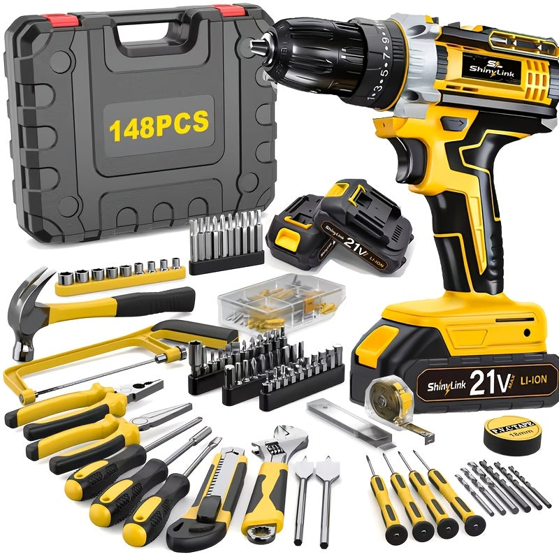 21V Cordless Drill Set 18-148 Piece | Rechargeable Electric Drill Driver with 2 Batteries, Screwdriver Bits, Hand Tools & Toolbox – Complete DIY Home Repair Kit, Gift for Men