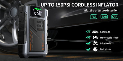 8000A Portable Jump Starter with Air Compressor – 12V Battery Booster for 8.0L Gas & 6.5L Diesel, USB Ports, LED Flashlight, Jump Box for Cars, Trucks & SUVs