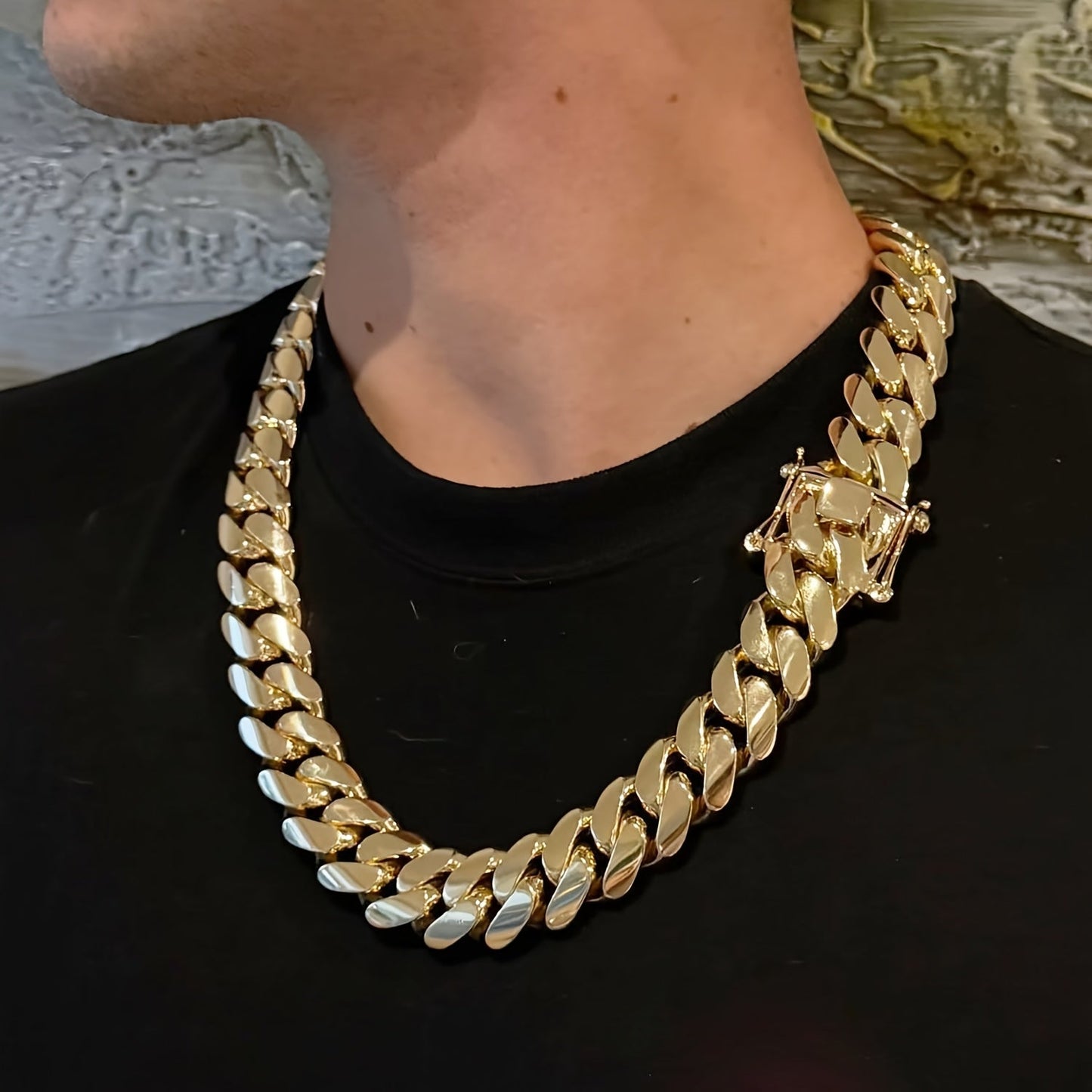 18K Gold Plated Cuban Chain Necklace for Men – 14mm Wide, 316L Stainless Steel, Waterproof & Hypoallergenic, 18 to 28 Inch – Heavy-Duty Hip Hop Jewelry Gift