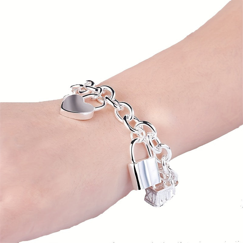 925 Sterling Silver Korean Style Pendant Bracelet for Women – Trendy Chain Link Design, Hypoallergenic, 20cm / 7.87in, Stylish Daily Wear & Festival Gift for Any Occasion