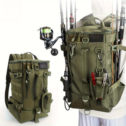 Lightweight Fishing Backpack 2-Piece Set Waterproof Nylon Angler Daypack with Scissors Pouch Zipper Tackle Organizer for Outdoor Hiking Travel Black Army Green Khaki