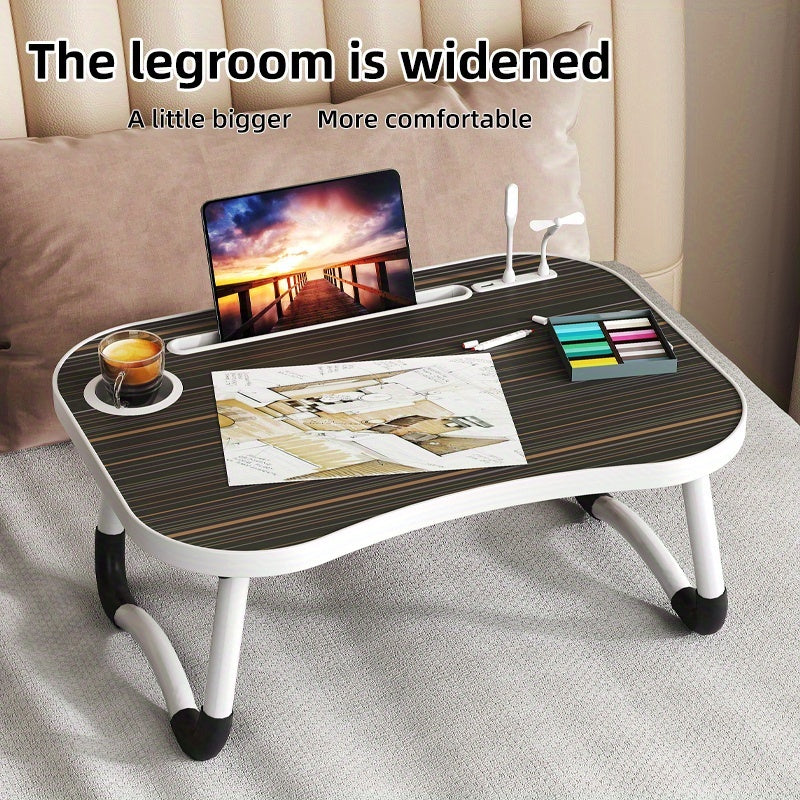 Foldable Laptop Desk Portable Bed Desk with Cup Holder and Tablet Slot Fiberboard Lap Desk for Work Study Drawing and Dining in Bed Sofa Floor Available in Black and Walnut