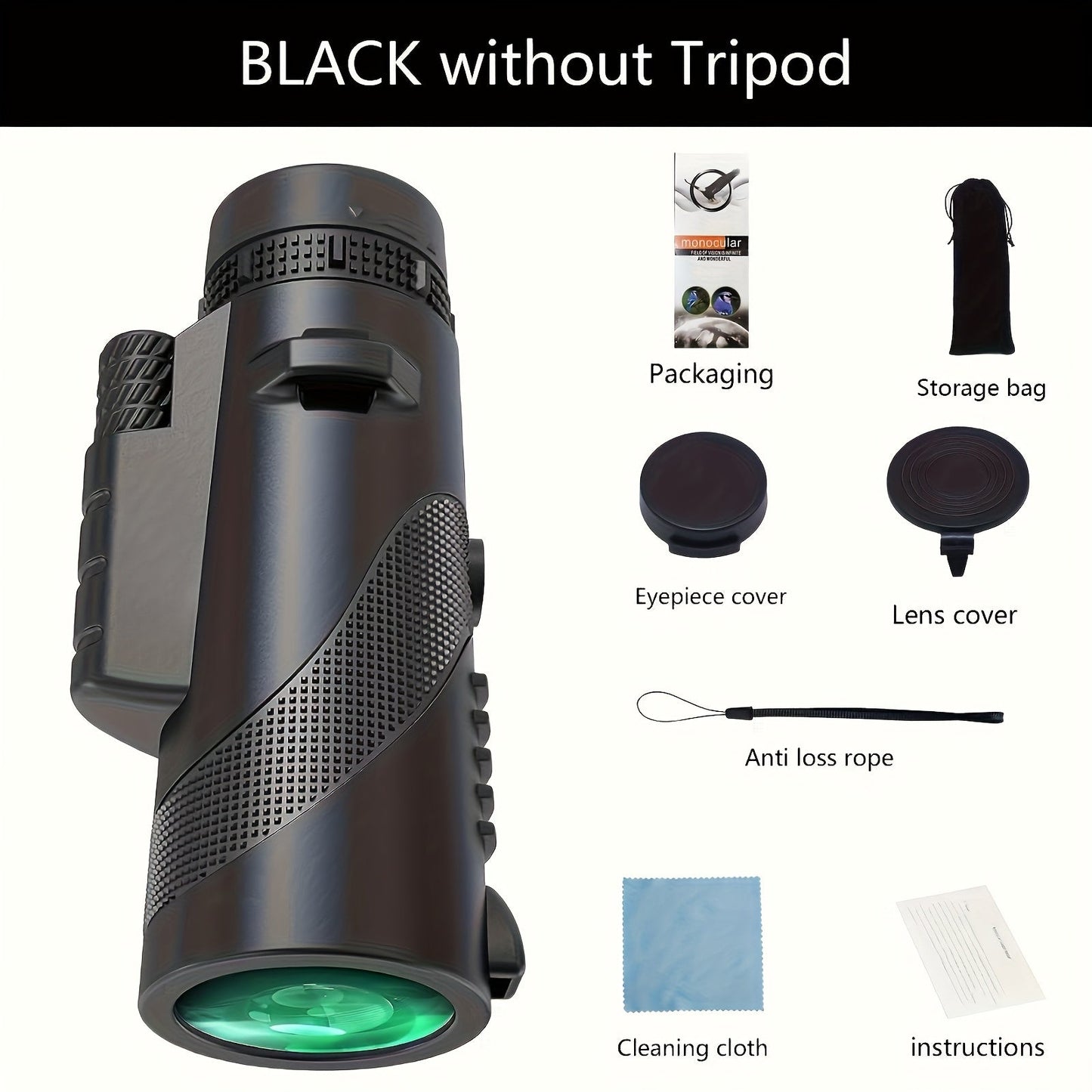 10x42 HD Monocular Telescope with Phone Adapter & Tripod – FMC Lens Compact Scope for Bird Watching, Wildlife, Hiking, Camping, Concerts & Sports – Black & Green, Christmas Gift