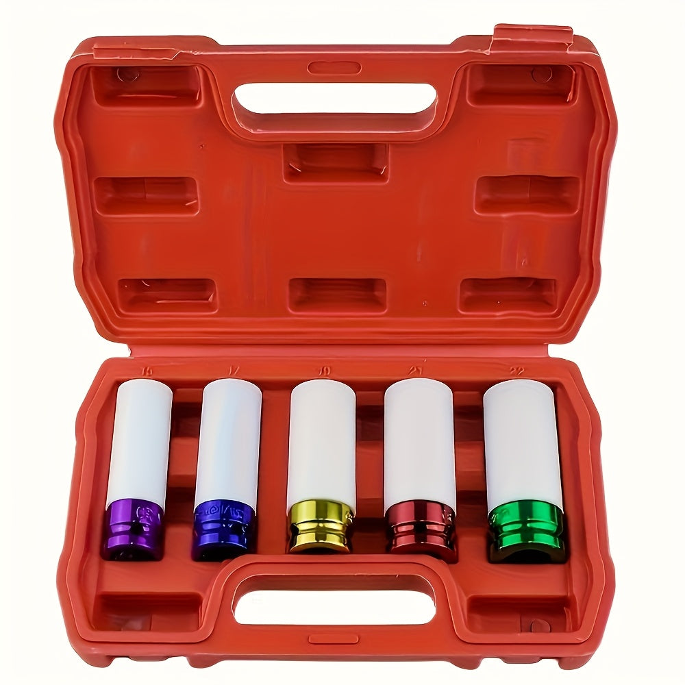5-Piece 1/2" Drive Lug Nut Socket Set – Deep Impact Sockets for Tire & Wheel Protection, Heavy-Duty Chrome Vanadium, Fits Most Lug Nut Sizes | Velora