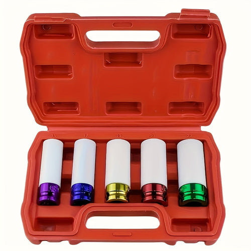 5-Piece 1/2" Drive Lug Nut Socket Set – Deep Impact Sockets for Tire & Wheel Protection, Heavy-Duty Chrome Vanadium, Fits Most Lug Nut Sizes | Velora