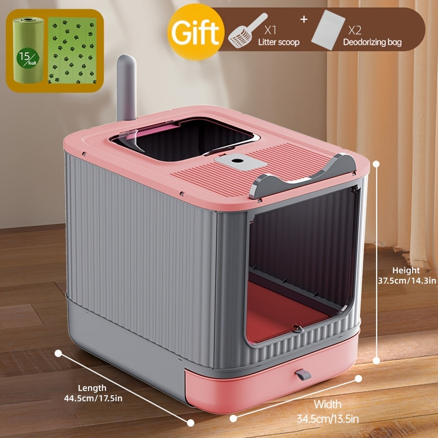 Large Enclosed Cat Litter Box with Lid - Covered Design for Odor Control & High Privacy, Easy Clean Modern Cat Toilet for Multiple Cats, Includes Garbage Bags, Extra Large Cat Litter Box Furniture