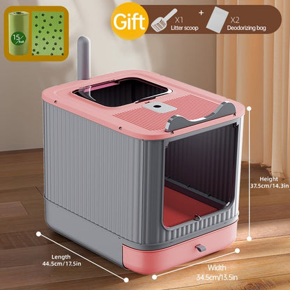 Large Enclosed Cat Litter Box with Lid - Covered Design for Odor Control & High Privacy, Easy Clean Modern Cat Toilet for Multiple Cats, Includes Garbage Bags, Extra Large Cat Litter Box Furniture