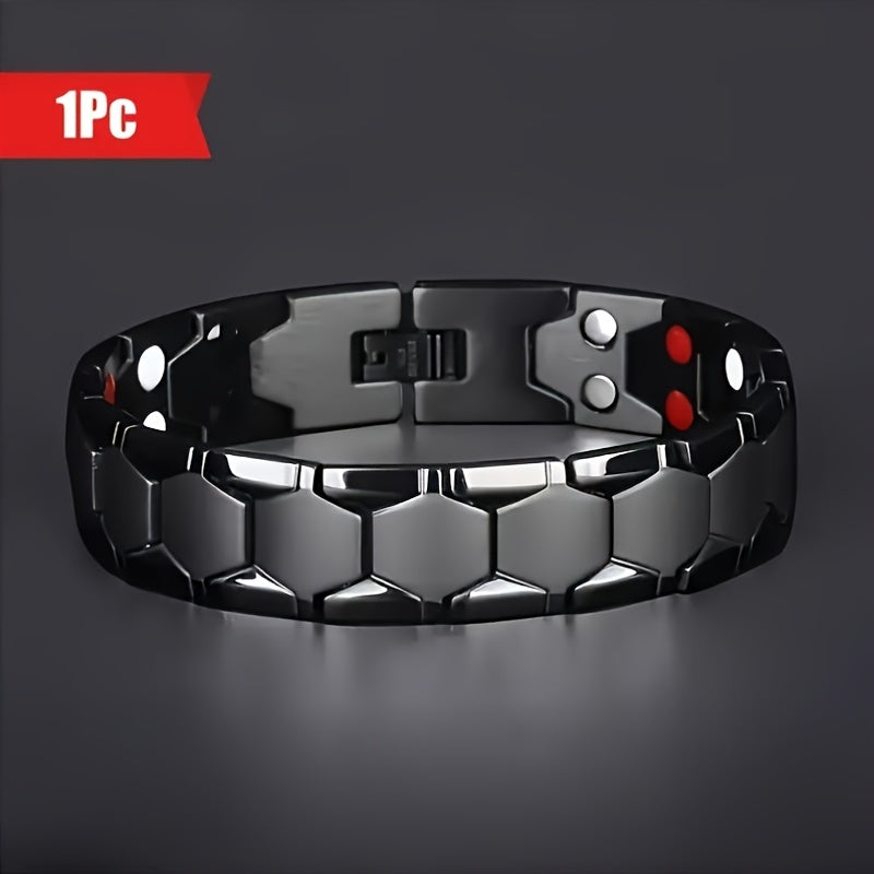 Men's Titanium Alloy Hexagonal Wide Bracelet 2pcs – Hypoallergenic Water-Resistant Removable Wristband with Snap Ring, Fashion Accessory Gift for Men in Black Silver Gold