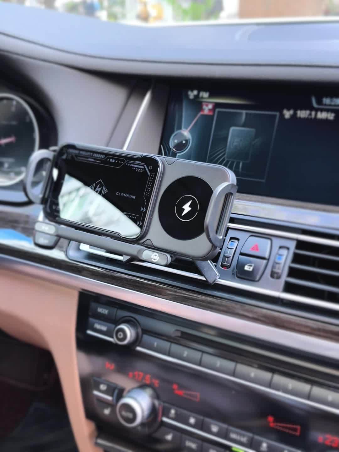 Car Mount with Wireless Fast Charging 15W - Compatible with iPhone 8 to 15 Series, Samsung Galaxy S and Note Series, Fold 5 and Fold 6, Supports Folding Screen Smartphones, USB Powered Dashboard Phone Holder